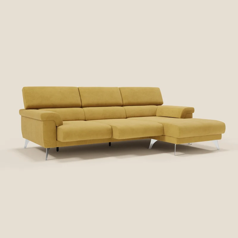 Raffaello Canapé d'angle avec assises coulissantes et têtières en microfibre détachable T11 jaune