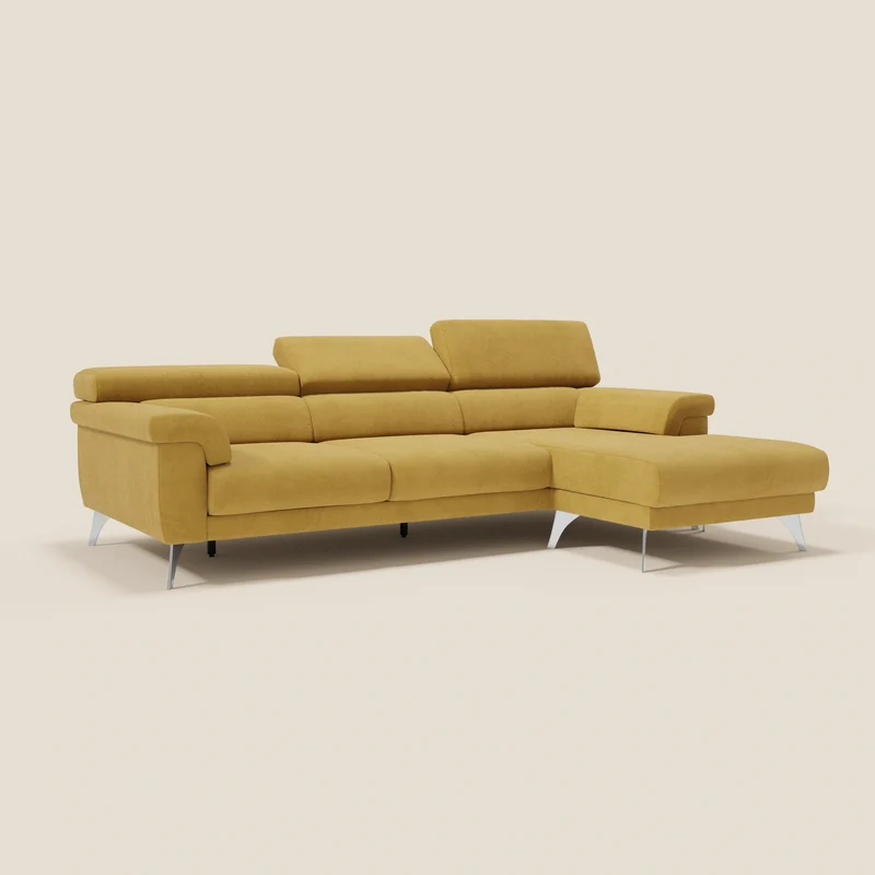 Raffaello Canapé d'angle avec assises coulissantes et têtières en microfibre détachable T11 jaune