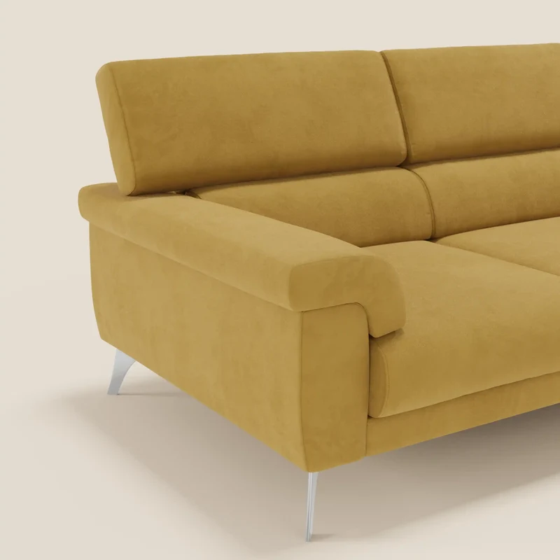 Raffaello Canapé d'angle avec assises coulissantes et têtières en microfibre détachable T11 jaune