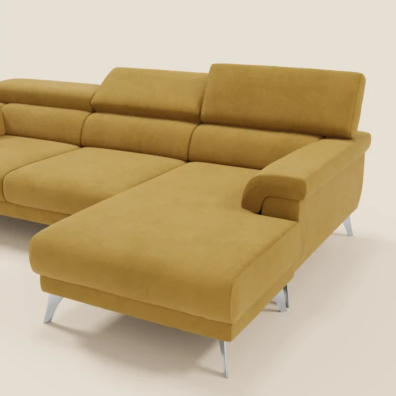 Raffaello Canapé d'angle avec assises coulissantes et têtières en microfibre détachable T11 jaune