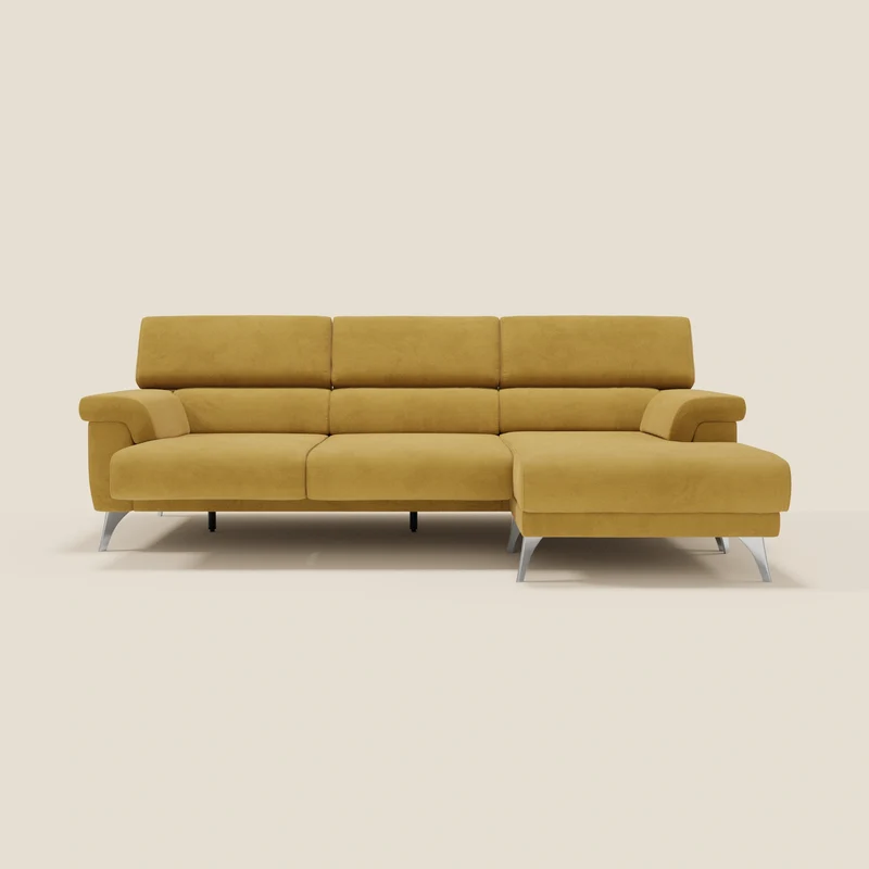 Raffaello Canapé d'angle avec assises coulissantes et têtières en microfibre détachable T11 jaune