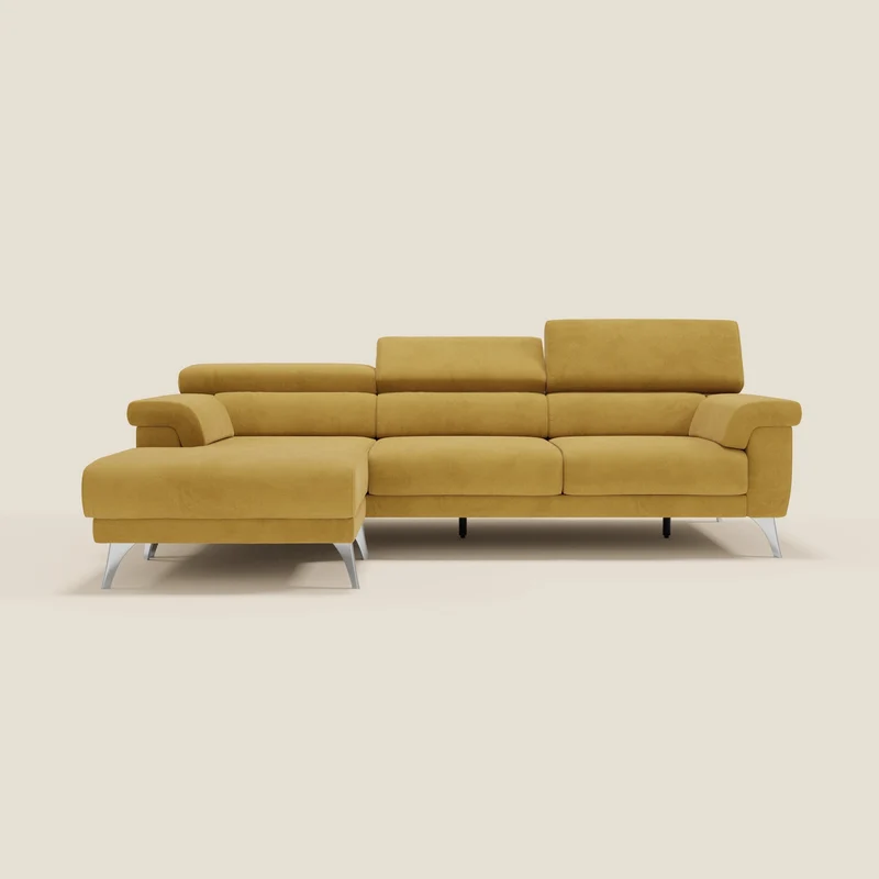 Raffaello Canapé d'angle avec assises coulissantes et têtières en microfibre détachable T11 jaune