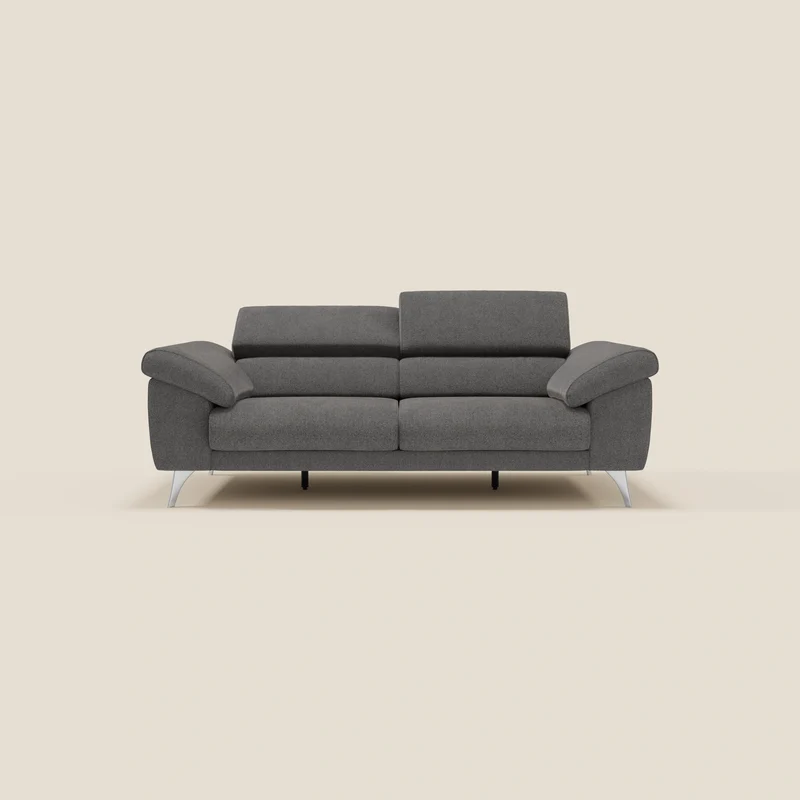 Donatello Canapé avec assises extensibles accoudoirs avec coffre et têtières inclinables en tissu détachable T23 anthracite