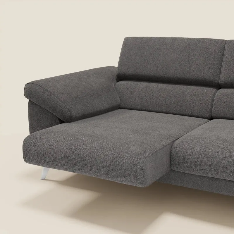 Donatello Canapé avec assises extensibles accoudoirs avec coffre et têtières inclinables en tissu détachable T23 anthracite