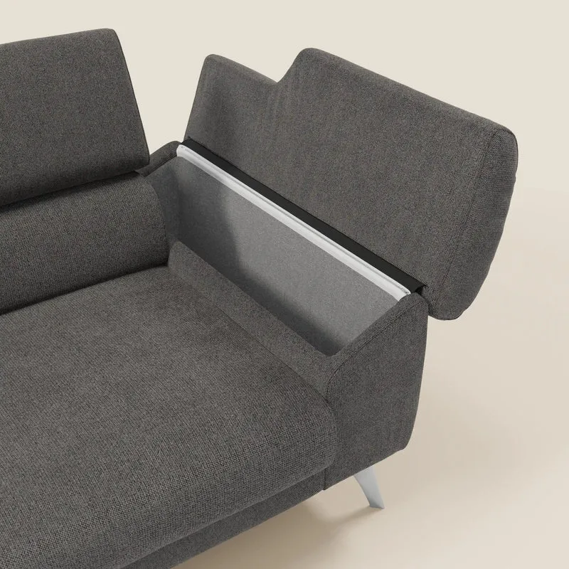 Donatello Canapé avec assises extensibles accoudoirs avec coffre et têtières inclinables en tissu détachable T23 anthracite