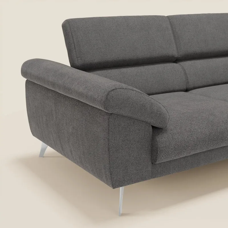 Donatello Canapé avec assises extensibles accoudoirs avec coffre et têtières inclinables en tissu détachable T23 anthracite