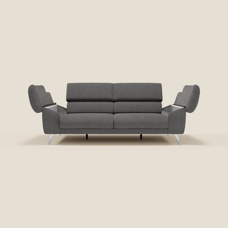 Donatello Canapé avec assises extensibles accoudoirs avec coffre et têtières inclinables en tissu détachable T23 anthracite