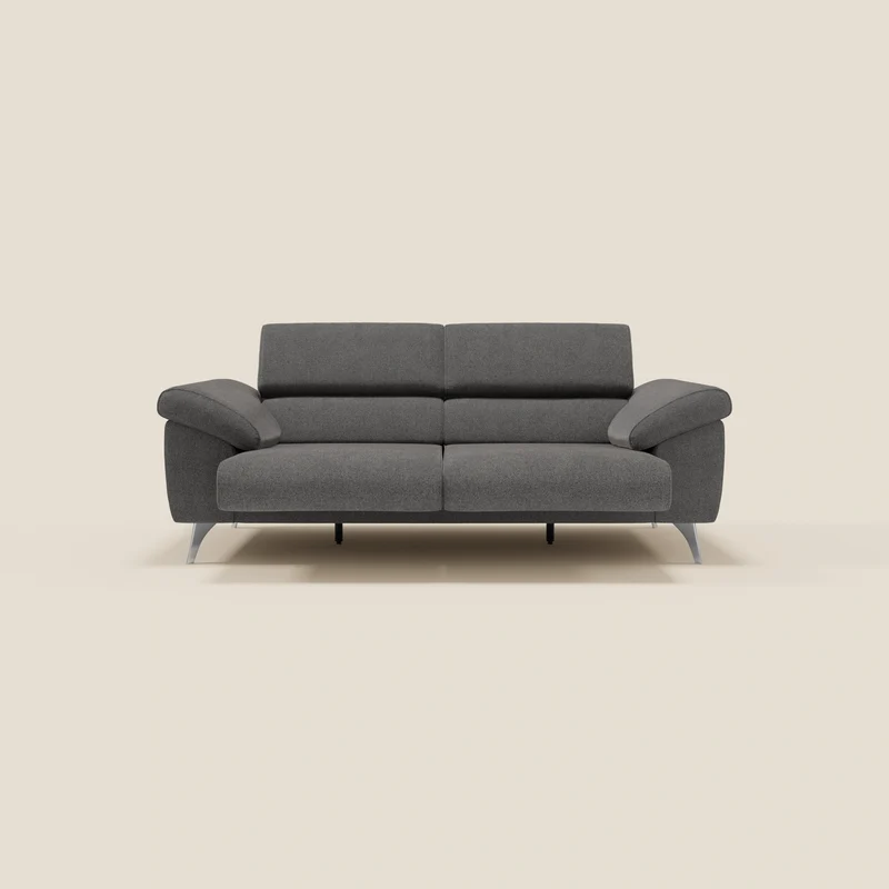 Donatello Canapé avec assises extensibles accoudoirs avec coffre et têtières inclinables en tissu détachable T23 anthracite