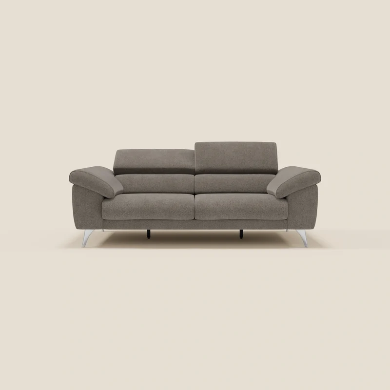Donatello Canapé avec assises extensibles accoudoirs avec coffre et têtières inclinables en tissu détachable T23 taupe