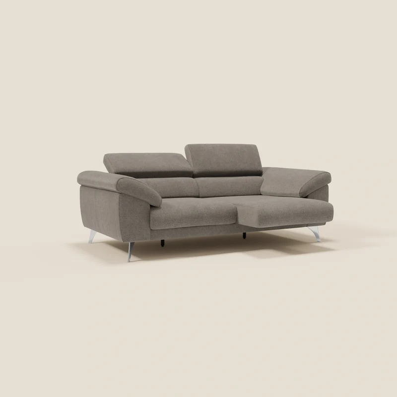 Donatello Canapé avec assises extensibles accoudoirs avec coffre et têtières inclinables en tissu détachable T23 taupe