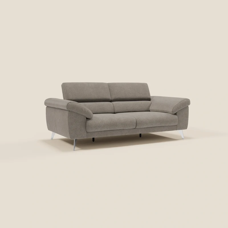 Donatello Canapé avec assises extensibles accoudoirs avec coffre et têtières inclinables en tissu détachable T23 taupe