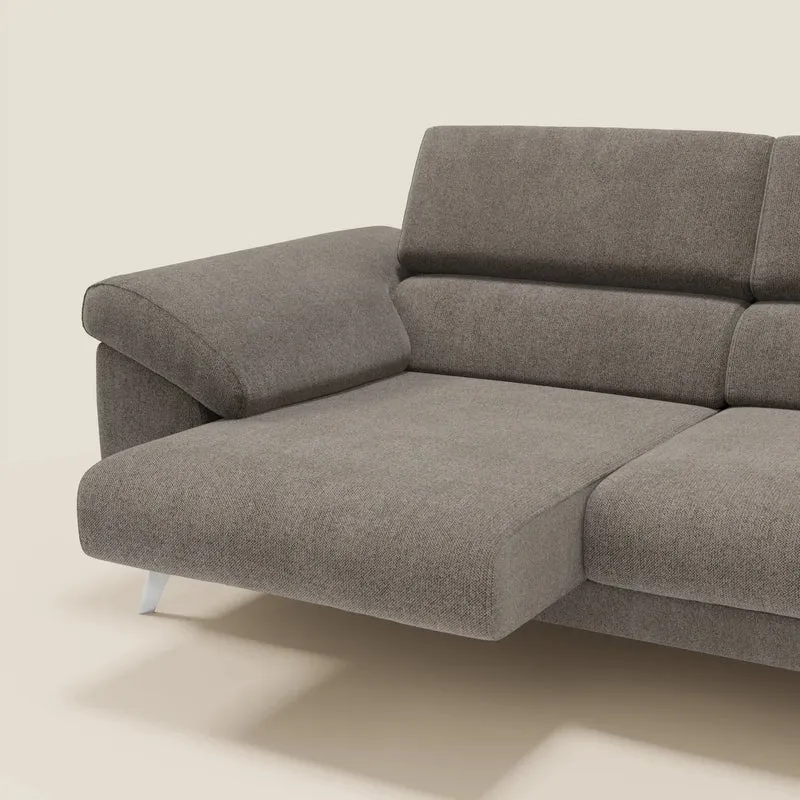 Donatello Canapé avec 3 assises extensibles accoudoirs avec coffre et têtières inclinables en tissu détachable T23 taupe