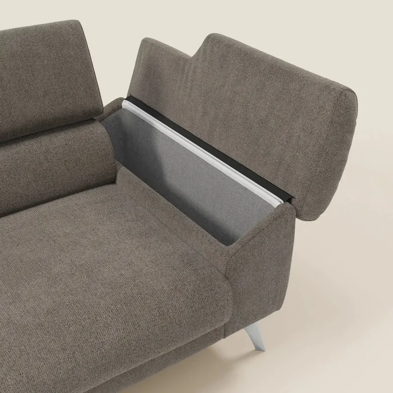 Donatello Canapé avec 3 assises extensibles accoudoirs avec coffre et têtières inclinables en tissu détachable T23 taupe