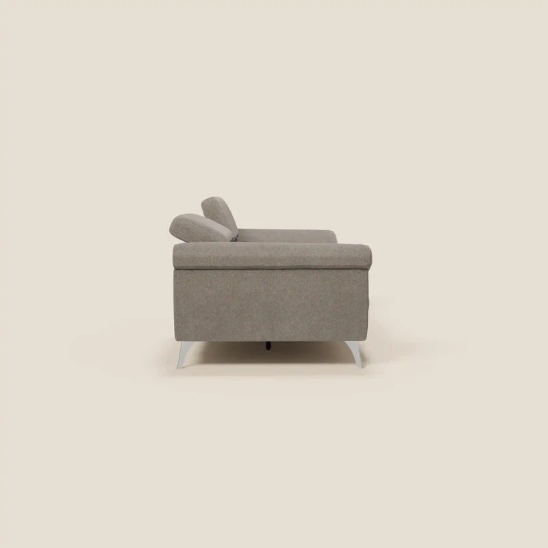 Donatello Canapé avec assises extensibles accoudoirs avec coffre et têtières inclinables en tissu détachable T23 taupe