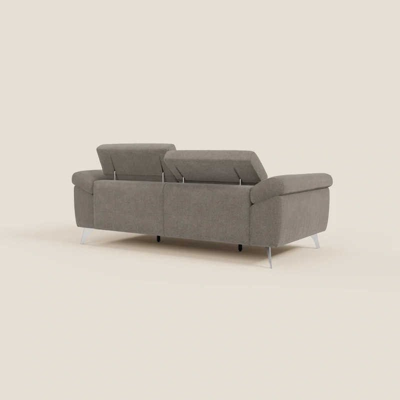 Donatello Canapé avec assises extensibles accoudoirs avec coffre et têtières inclinables en tissu détachable T23 taupe