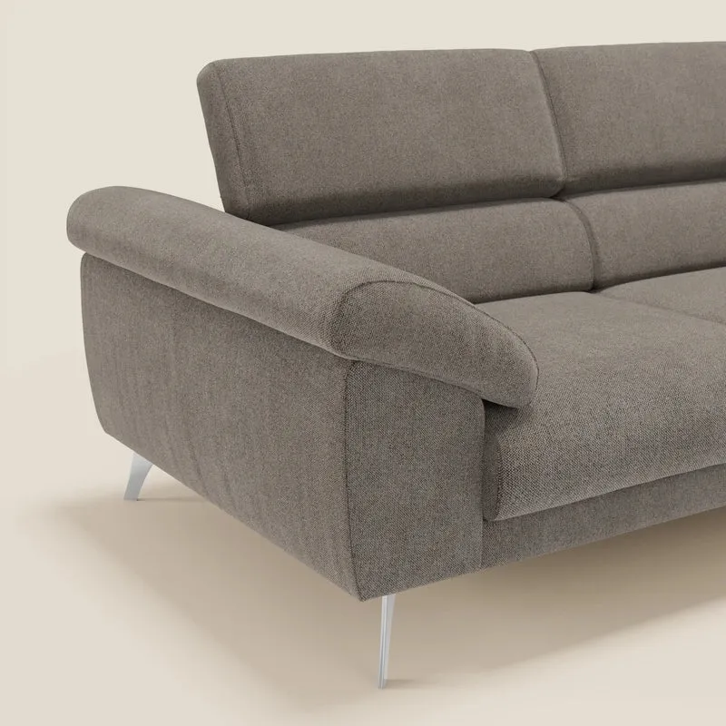 Donatello Canapé avec assises extensibles accoudoirs avec coffre et têtières inclinables en tissu détachable T23 taupe