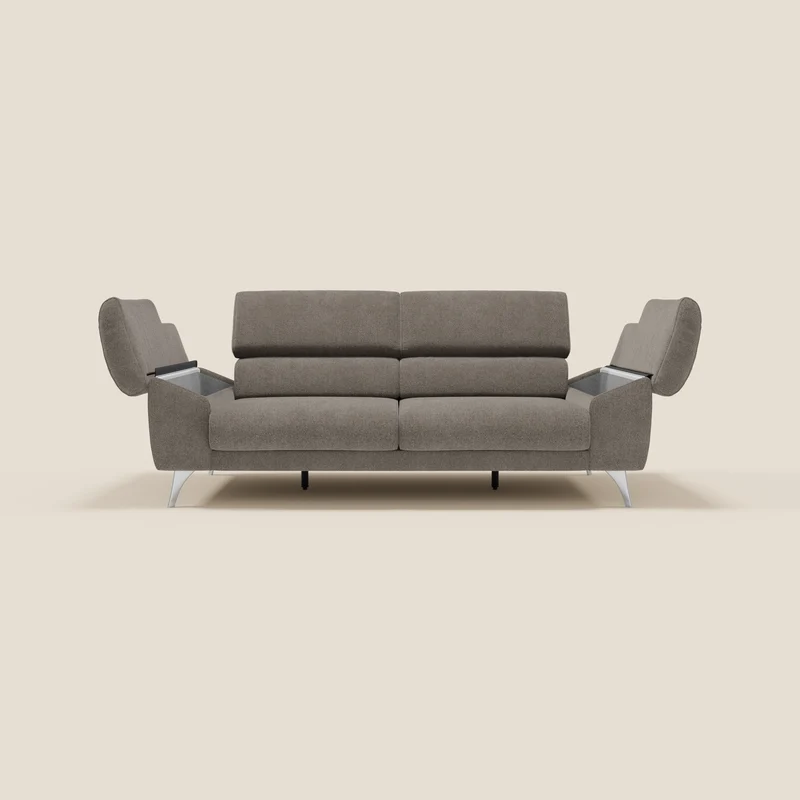 Donatello Canapé avec assises extensibles accoudoirs avec coffre et têtières inclinables en tissu détachable T23 taupe