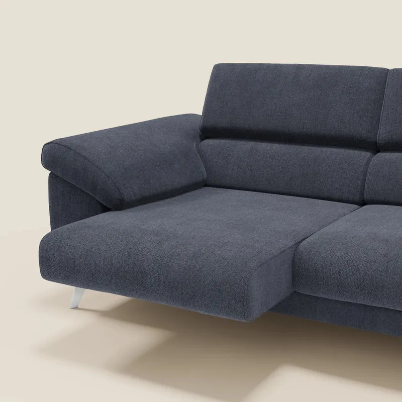 Donatello Canapé avec assises extensibles accoudoirs avec coffre et têtières inclinables en tissu détachable T23 bleu ardoise