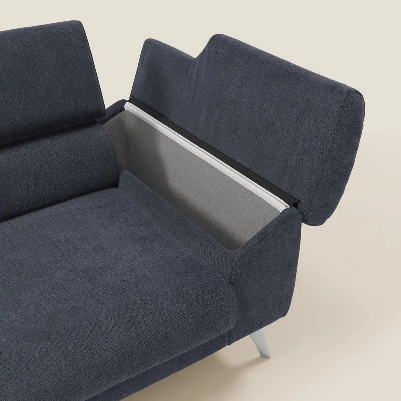 Donatello Canapé avec assises extensibles accoudoirs avec coffre et têtières inclinables en tissu détachable T23 bleu ardoise