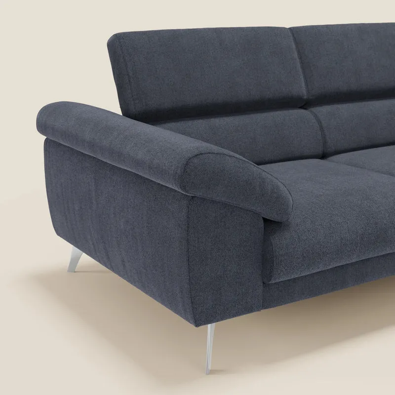 Donatello Canapé avec assises extensibles accoudoirs avec coffre et têtières inclinables en tissu détachable T23 bleu ardoise