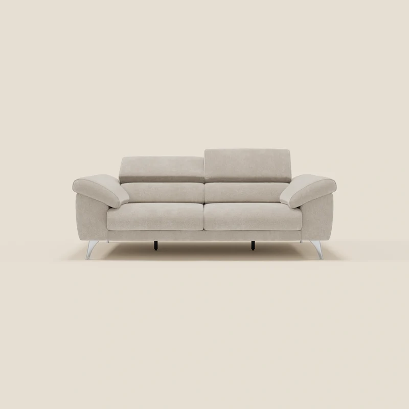 Donatello Canapé avec assises extensibles accoudoirs avec coffre et têtières inclinables en tissu détachable T23 crème