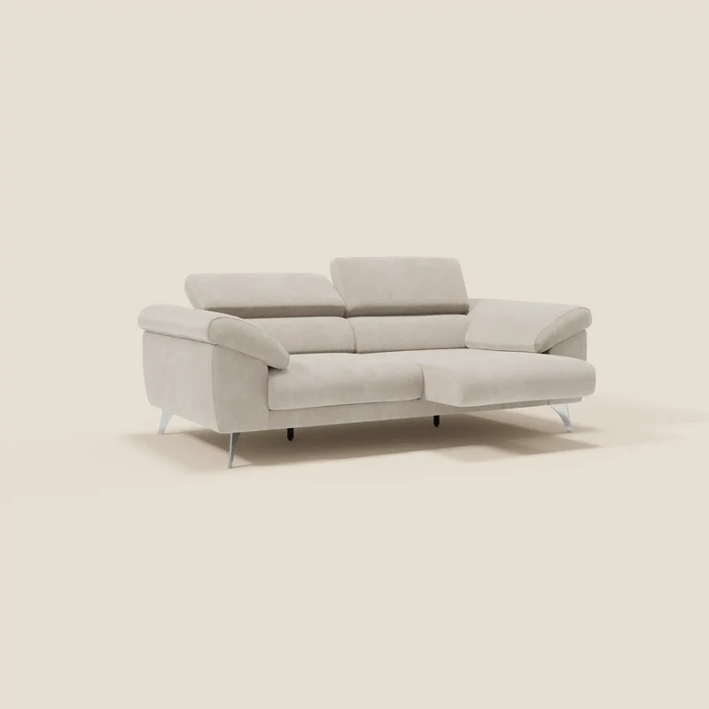 Donatello Canapé avec assises extensibles accoudoirs avec coffre et têtières inclinables en tissu détachable T23 crème