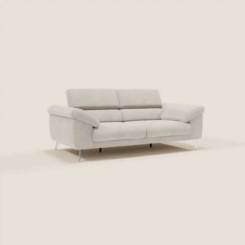 Donatello Canapé avec assises extensibles accoudoirs avec coffre et têtières inclinables en tissu détachable T23 crème