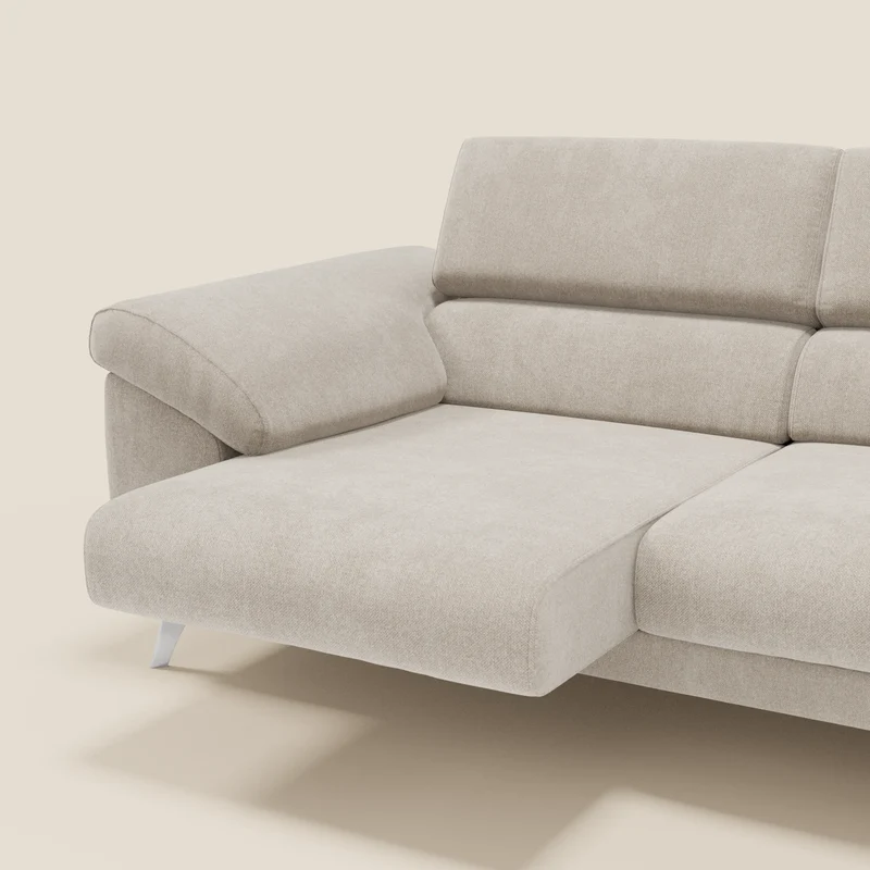 Donatello Canapé avec assises extensibles accoudoirs avec coffre et têtières inclinables en tissu détachable T23 crème