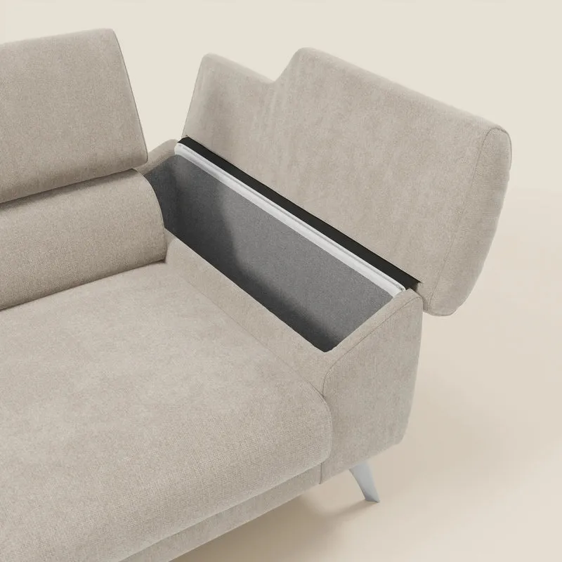 Donatello Canapé avec assises extensibles accoudoirs avec coffre et têtières inclinables en tissu détachable T23 crème