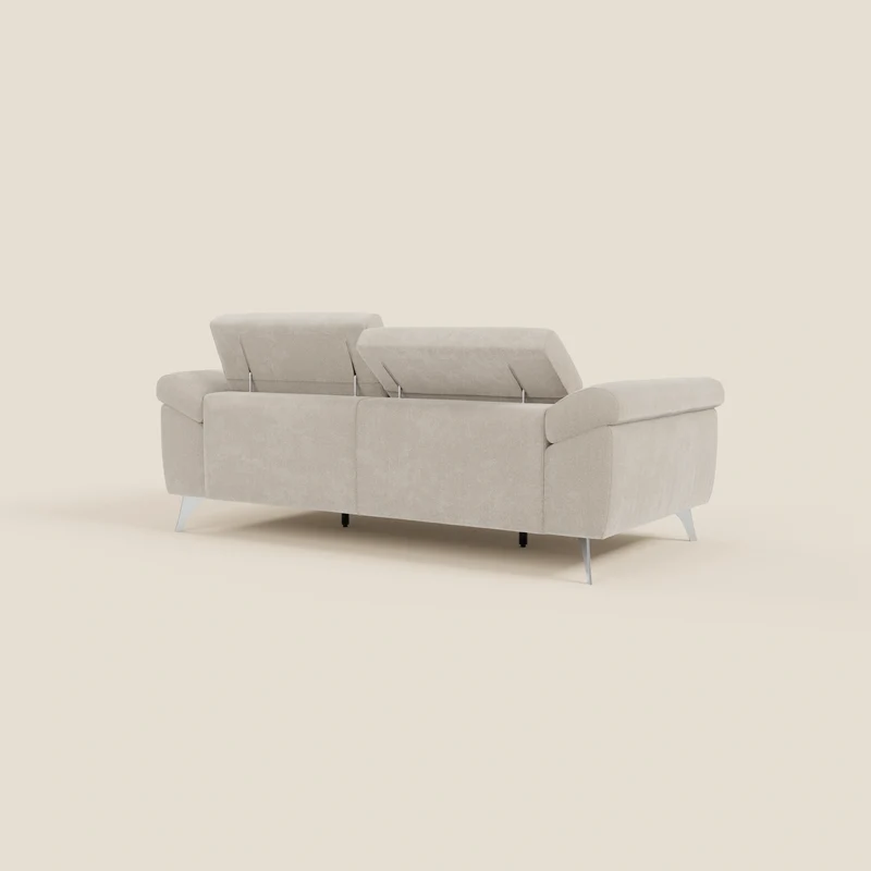 Donatello Canapé avec assises extensibles accoudoirs avec coffre et têtières inclinables en tissu détachable T23 crème