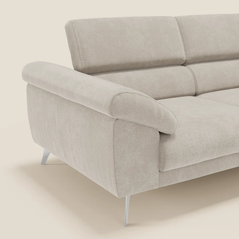 Donatello Canapé avec assises extensibles accoudoirs avec coffre et têtières inclinables en tissu détachable T23 crème