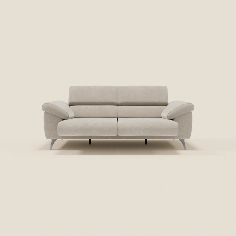 Donatello Canapé avec assises extensibles accoudoirs avec coffre et têtières inclinables en tissu détachable T23 crème