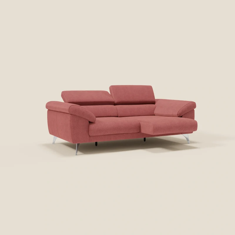 Donatello Canapé avec assises extensibles accoudoirs avec coffre et têtières inclinables en tissu détachable T23 rouge cerise