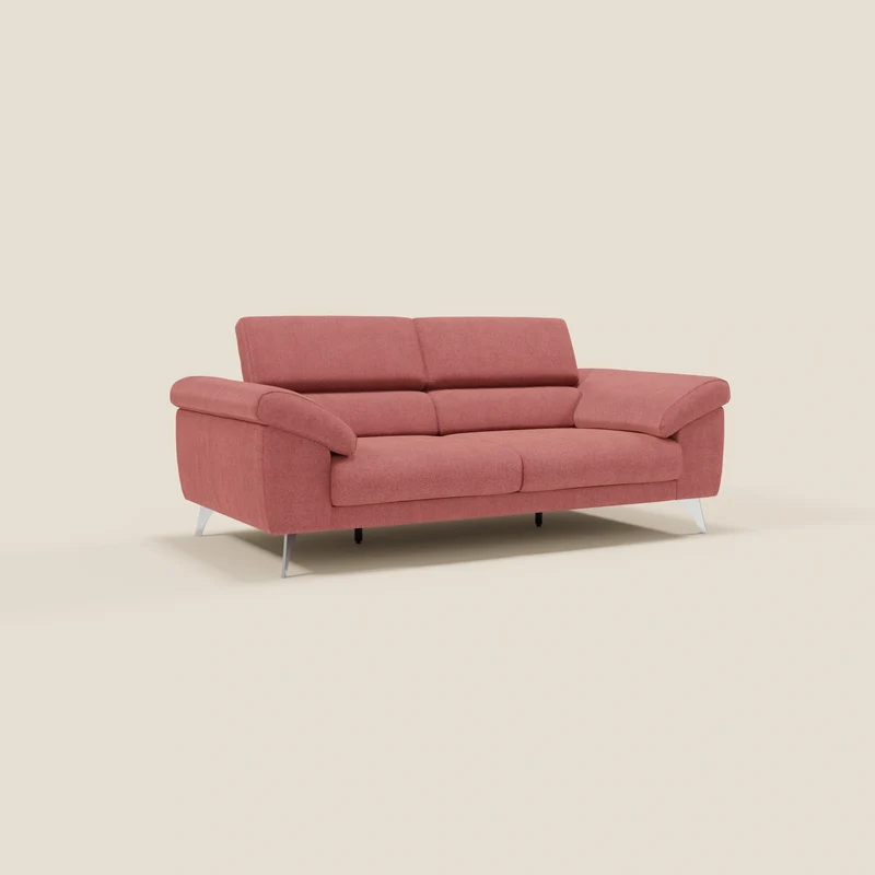 Donatello Canapé avec assises extensibles accoudoirs avec coffre et têtières inclinables en tissu détachable T23 rouge cerise