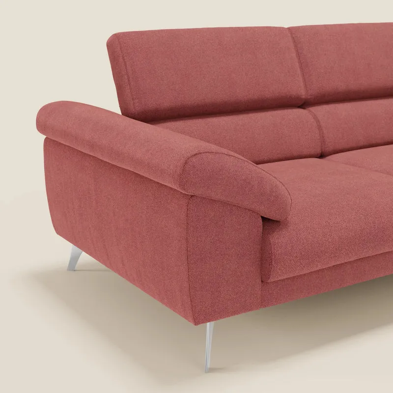 Donatello Canapé avec assises extensibles accoudoirs avec coffre et têtières inclinables en tissu détachable T23 rouge cerise