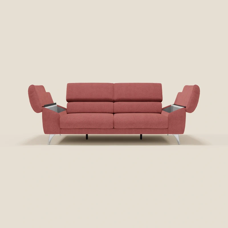 Donatello Canapé avec assises extensibles accoudoirs avec coffre et têtières inclinables en tissu détachable T23 rouge cerise