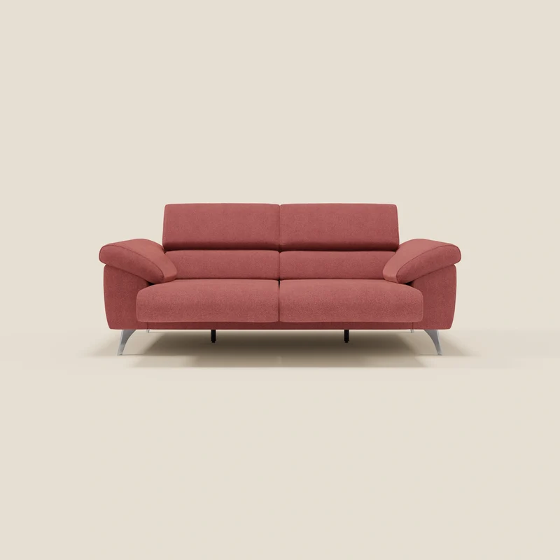 Donatello Canapé avec assises extensibles accoudoirs avec coffre et têtières inclinables en tissu détachable T23 rouge cerise