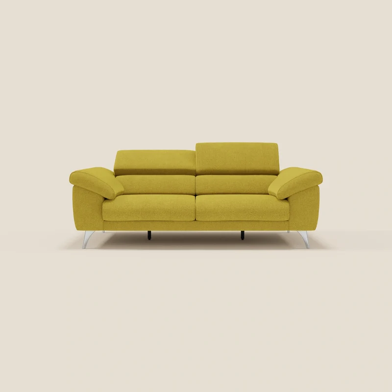 Donatello Canapé avec assises extensibles accoudoirs avec coffre et têtières inclinables en tissu détachable T23 jaune soleil