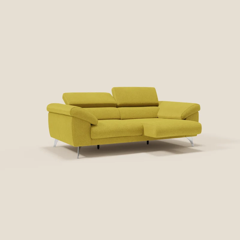 Donatello Canapé avec assises extensibles accoudoirs avec coffre et têtières inclinables en tissu détachable T23 jaune soleil