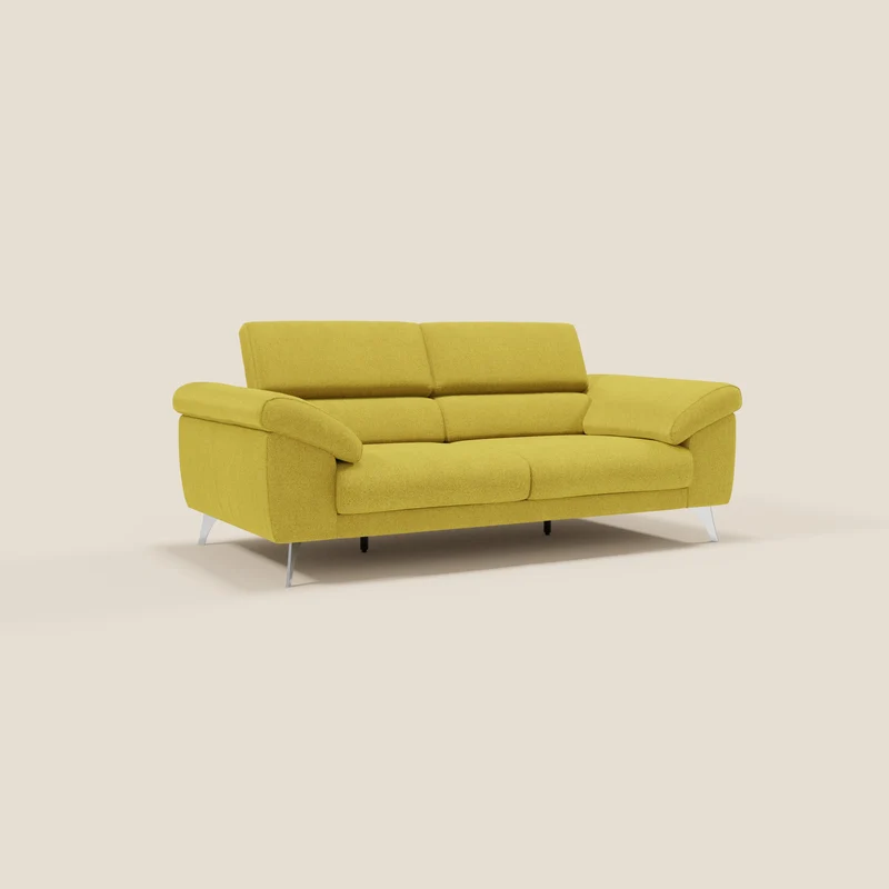 Donatello Canapé avec assises extensibles accoudoirs avec coffre et têtières inclinables en tissu détachable T23 jaune soleil