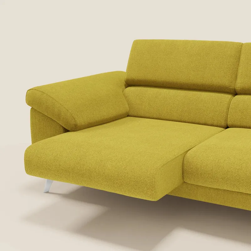 Donatello Canapé avec assises extensibles accoudoirs avec coffre et têtières inclinables en tissu détachable T23 jaune soleil
