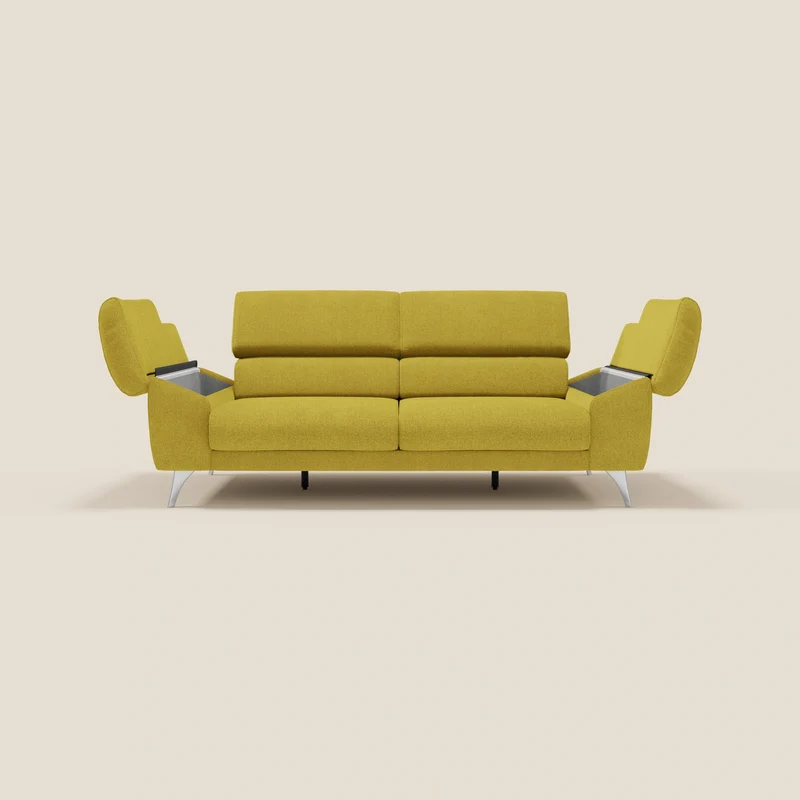 Donatello Canapé avec assises extensibles accoudoirs avec coffre et têtières inclinables en tissu détachable T23 jaune soleil