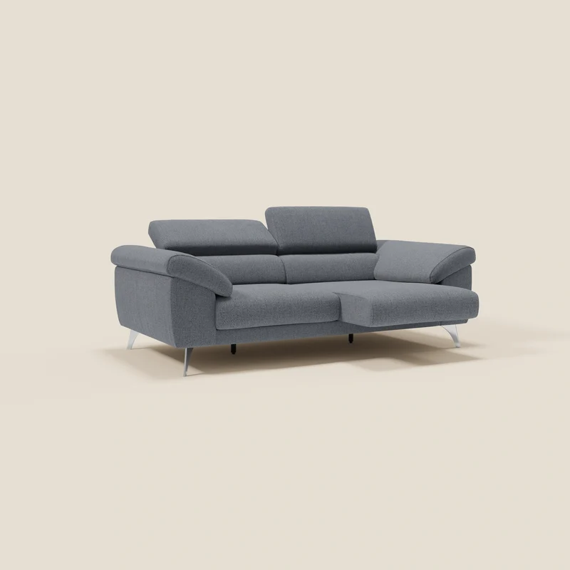 Donatello Canapé avec assises extensibles accoudoirs avec coffre et têtières inclinables en tissu détachable T23 bleu graphite