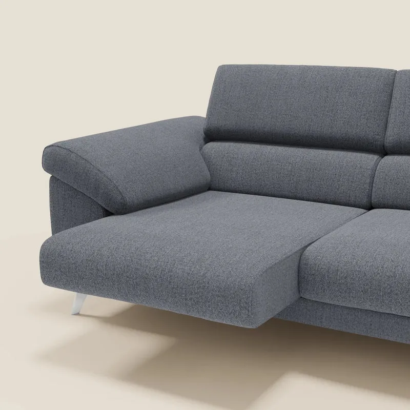 Donatello Canapé avec assises extensibles accoudoirs avec coffre et têtières inclinables en tissu détachable T23 bleu graphite