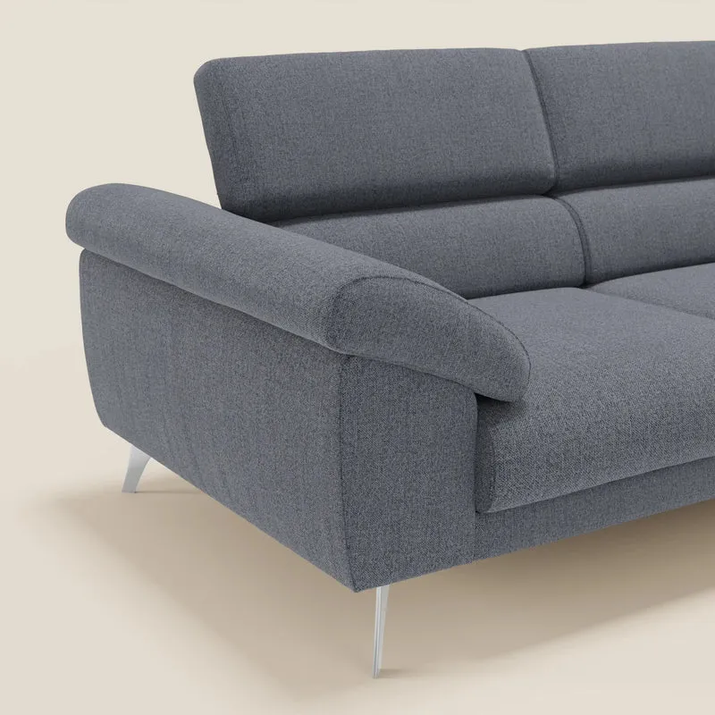 Donatello Canapé avec assises extensibles accoudoirs avec coffre et têtières inclinables en tissu détachable T23 bleu graphite