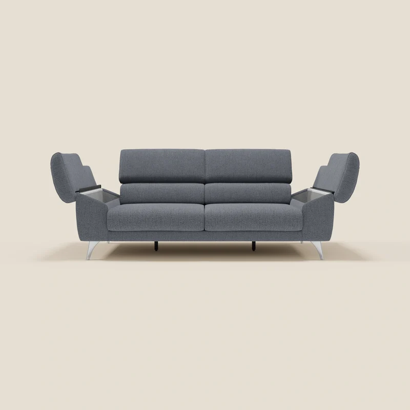 Donatello Canapé avec assises extensibles accoudoirs avec coffre et têtières inclinables en tissu détachable T23 bleu graphite