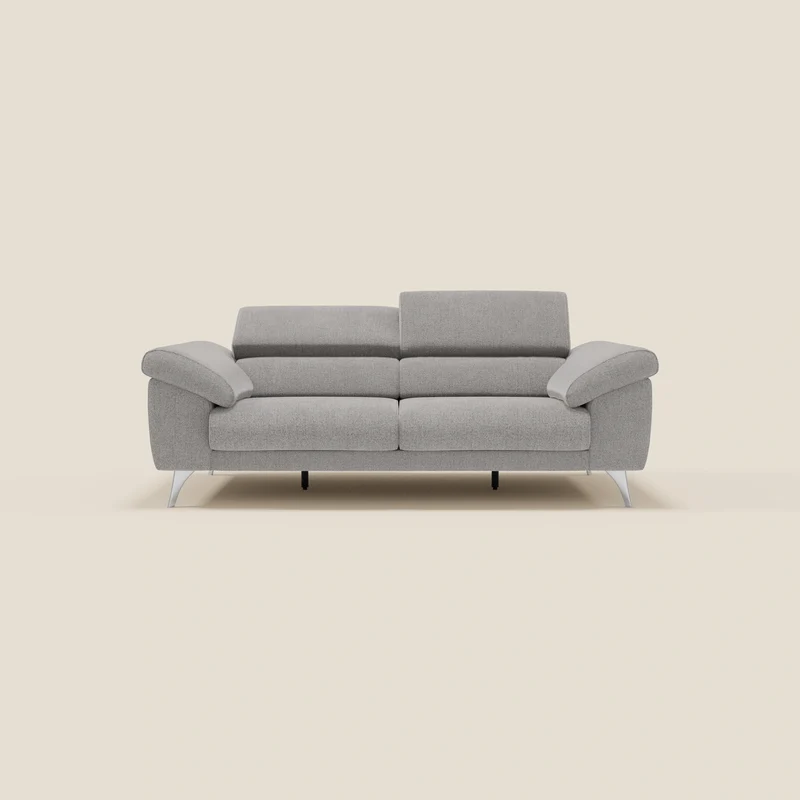 Donatello Canapé avec assises extensibles accoudoirs avec coffre et têtières inclinables en tissu détachable T23 gris