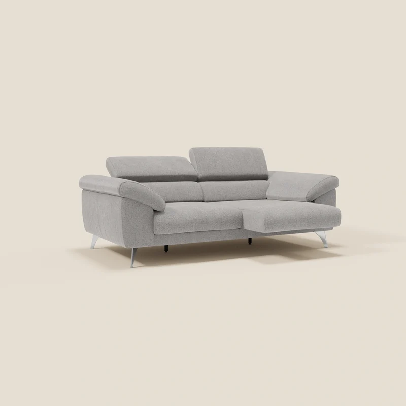 Donatello Canapé avec assises extensibles accoudoirs avec coffre et têtières inclinables en tissu détachable T23 gris