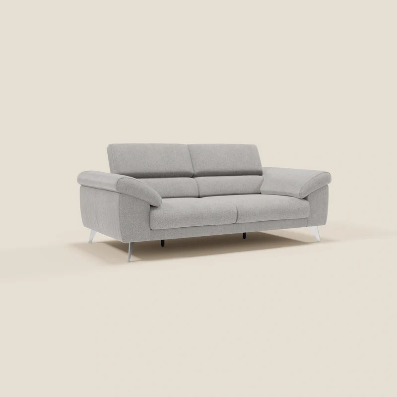 Donatello Canapé avec assises extensibles accoudoirs avec coffre et têtières inclinables en tissu détachable T23 gris