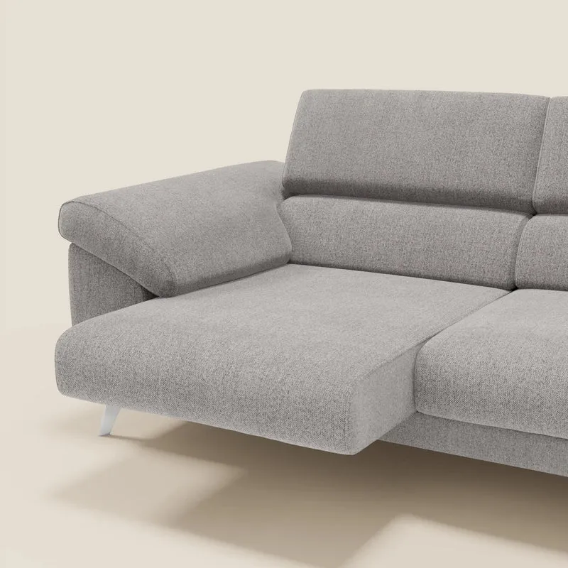 Donatello Canapé avec assises extensibles accoudoirs avec coffre et têtières inclinables en tissu détachable T23 gris